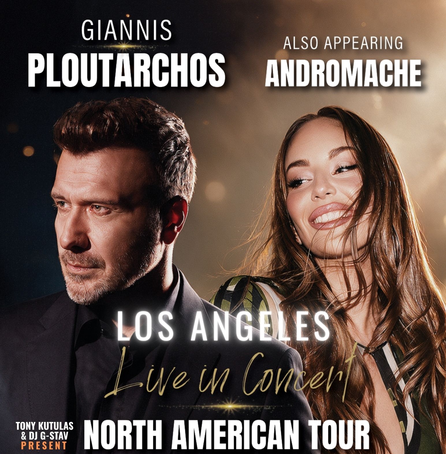 Event poster: Giannis Ploutarchos with Andromache, live in concert in Los Angeles — North American Tour